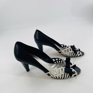 Ann Taylor Loft black and white ribbon heels